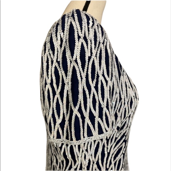 Vintage Nipon Night White Fully Sequined & Beaded 100% Silk Sheath Dress Size 4 - Picture 8 of 16